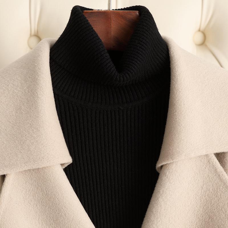 2024 Autumn/Winter Women's Long Double-Faced Wool Coat - Over-the-Knee, Slimming, High-End Wool Blend.