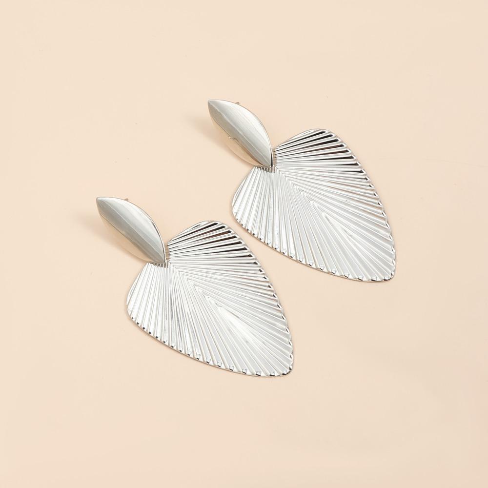 Boucles d'oreilles pendantes exagérées couleur argent texture métallique feuille pour femmes Hip-hop Punk Fête Bijoux Cadeaux