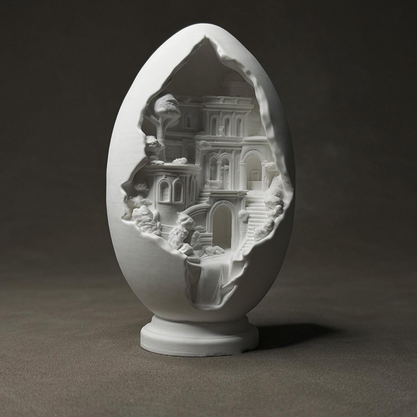 

Creative Egg-shaped Architectural Decorative Ornaments Gypsum Sculpture Crafts Home Desktop Decorations Holiday Gifts