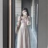 Simple and Generous, High-end Wear, Coffee Break French Pink Long-sleeved Dress, Unique and Beautiful Waist Skirt In Early Autumn