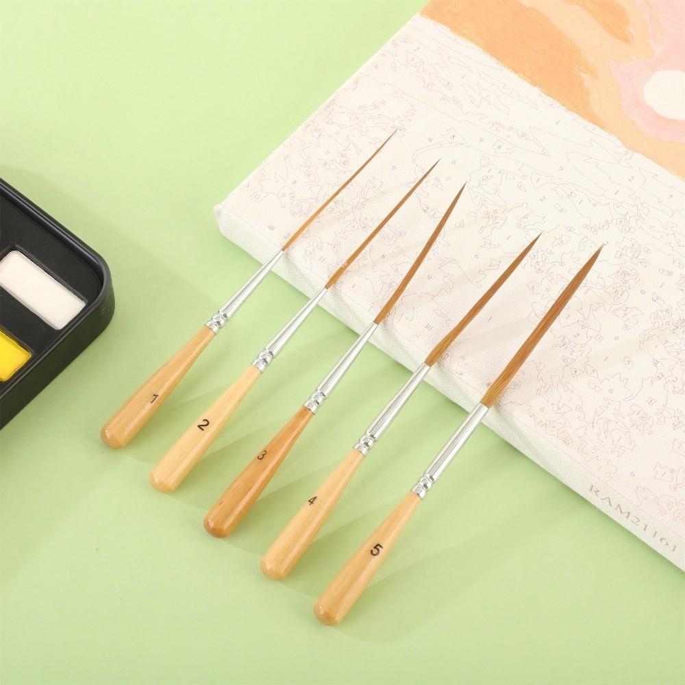 5Pcs Wood  Handle Long Line Brush Set Smooth Strokes Art Paint Brushes Painting Brush Set  Child