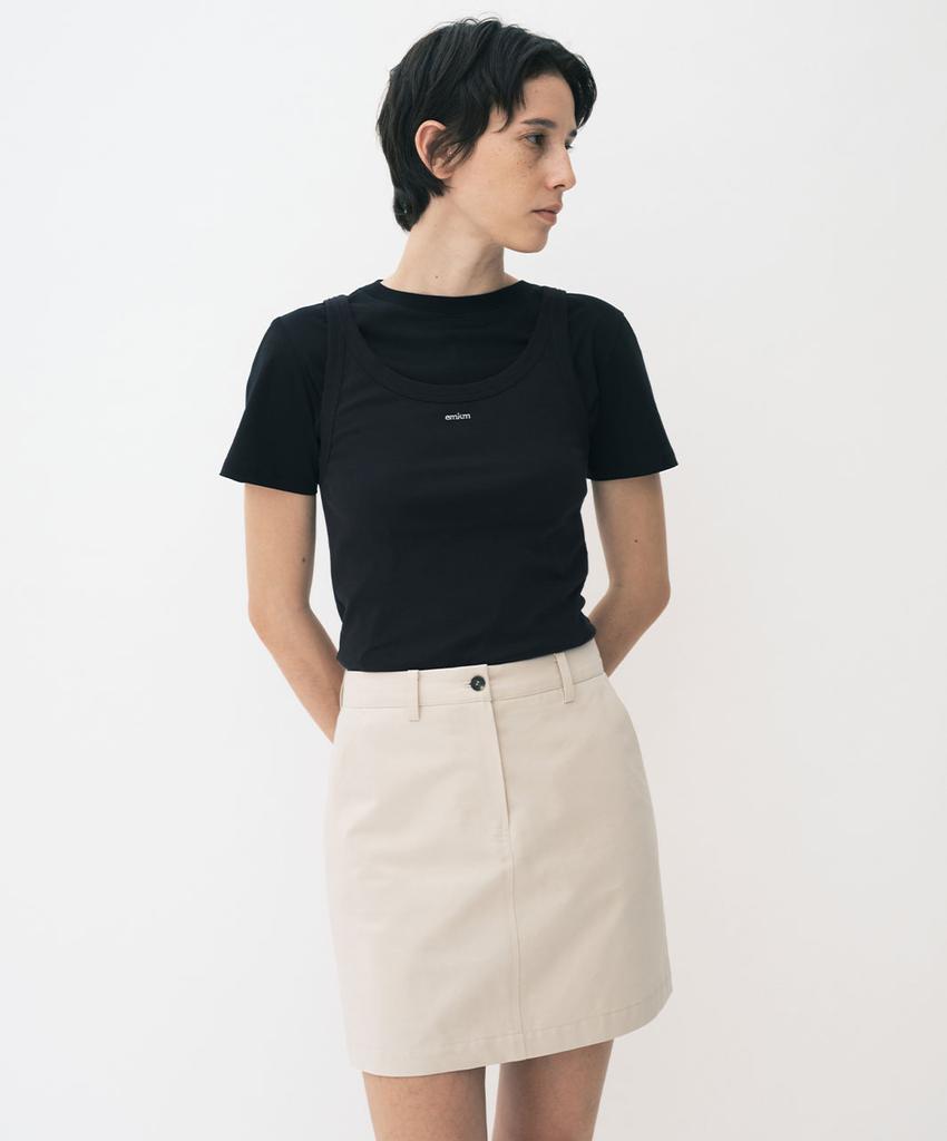 Eum Kiim Basic Cotton Mini Skirt_Beige