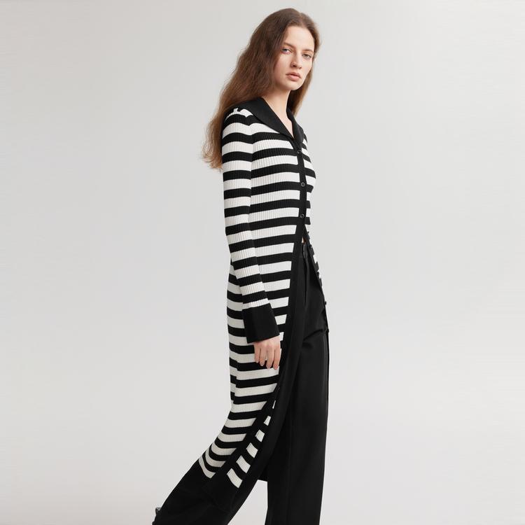 ELLE Elegant Striped Long Sleeve Knit Dress Women Dresses Black White EL49387
