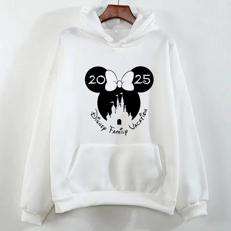 

Толстовки с принтом Поездка в Дисней 2025 Мода Женская Повседневная одежда Длинный рукав Белый Пуловер Кавайный Мультяшный Графический Свитшот 3XL