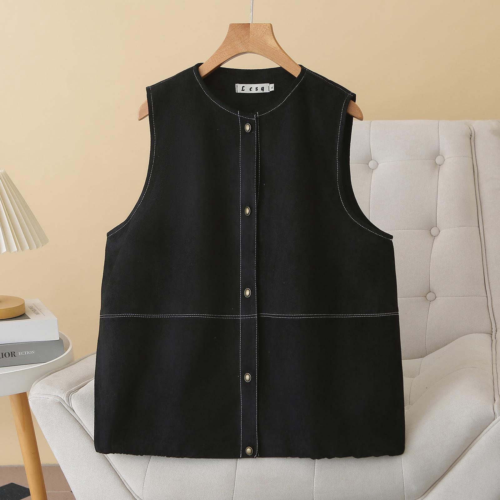 

Plus Size Women s Suede Velvet Round Neck Cardigan Vest - Slimming, Versatile Spring Top 3XL чёрный