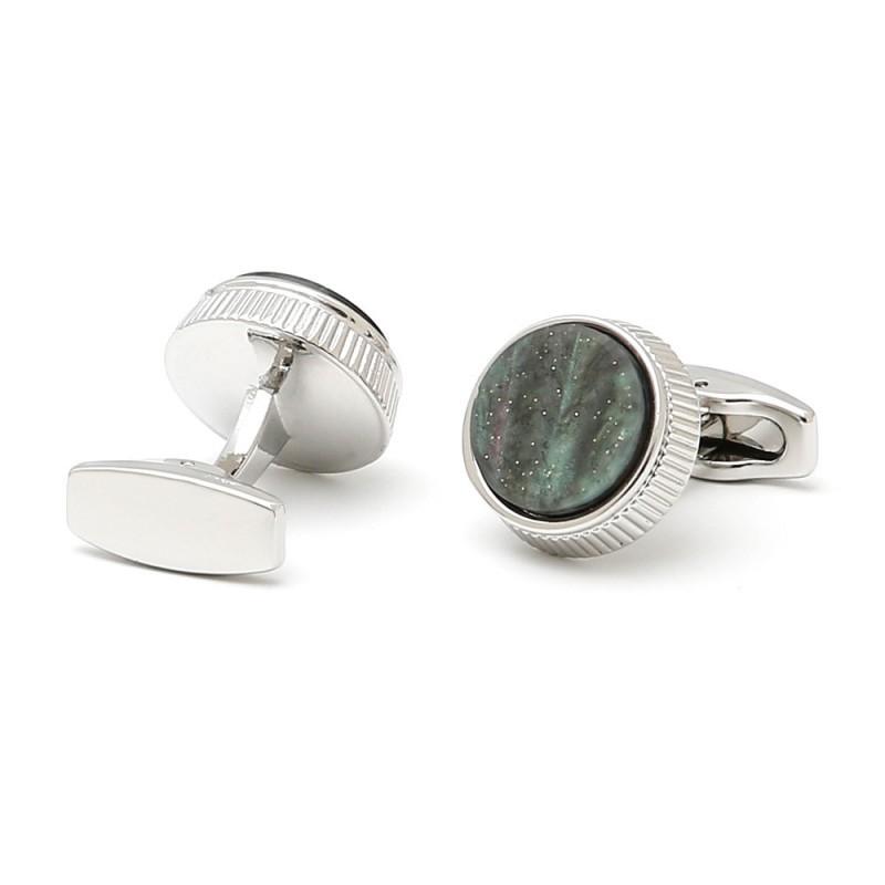 Men s Cufflinks Retro Green Marble Pattern Round Silver Jewelry alloy