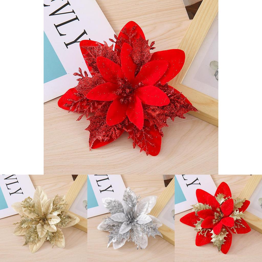 Christmas Flowers With Gold And Silver Plastic Decor For Holiday Tree And Festive Decor