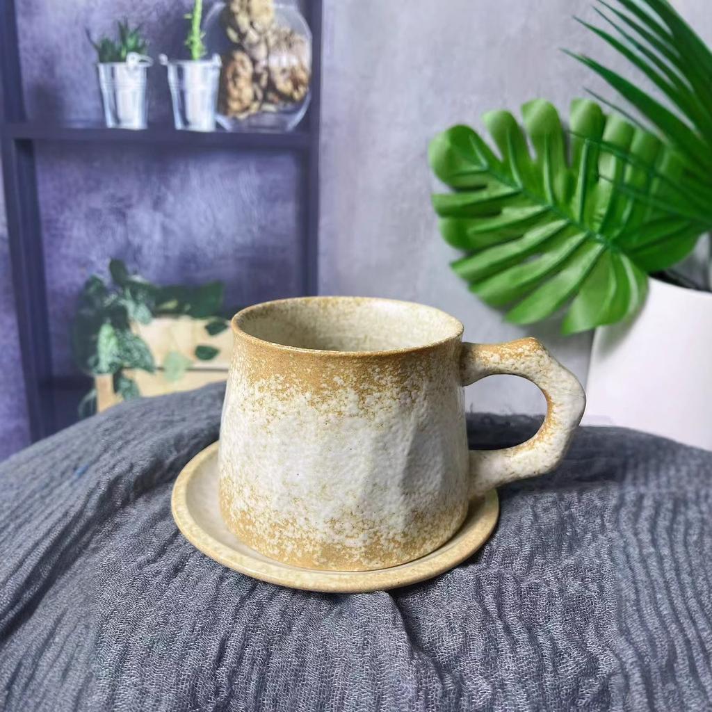 Vintage Ceramic Coffee Cup and Saucer Set Kiln Turner Craftsmanship Mug Stoneware Mug Home Restaurant Water Cup