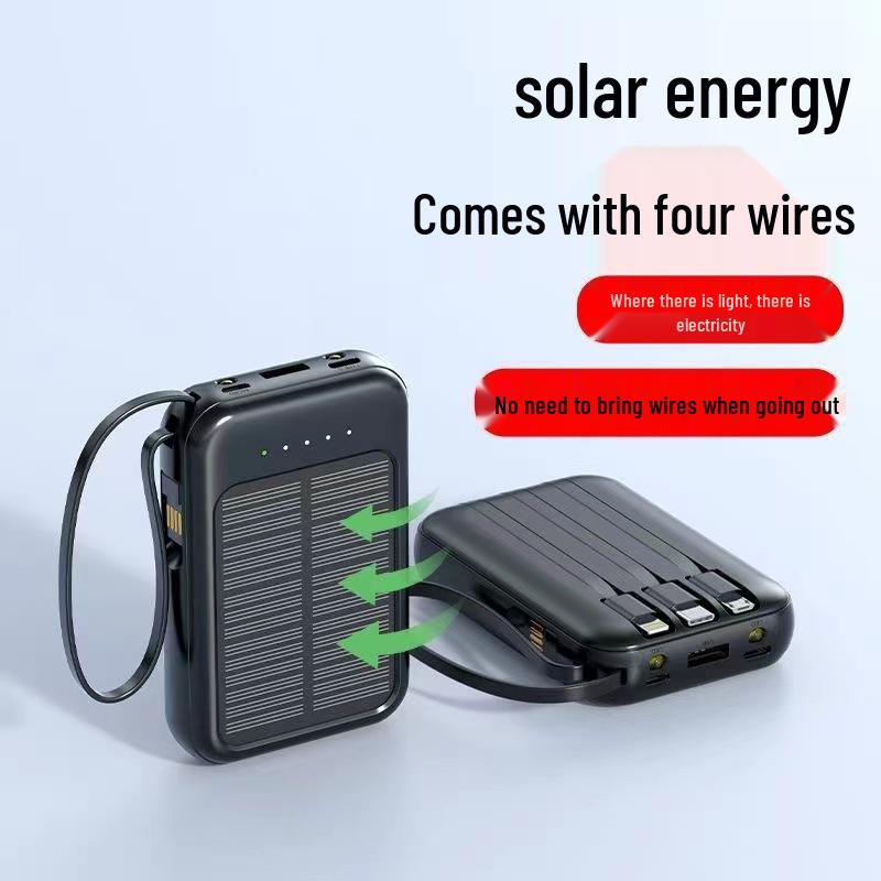 KC Solar Power Bank, 20000mAh, Compact, with 4 Built-in Cables - Ideal Gift for Mobile Charging