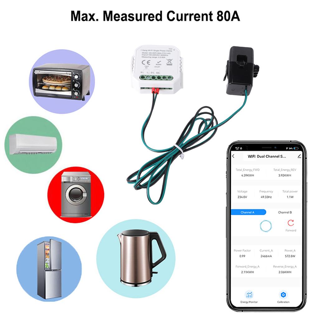Smart Home Energy Monitor Single Phase Meter Consumption Monitor Real-Time Data Display for Solar PV System Monitoring Compatible with   Smart App