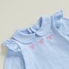 Baby Girls Spring Autumn Romper Long Sleeve Doll Collar Bow Embroidery Jumpsuit  