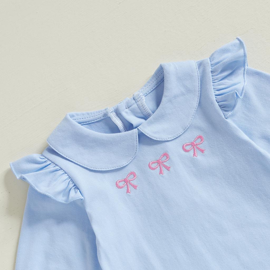 Baby Girls Spring Autumn Romper Long Sleeve Doll Collar Bow Embroidery Jumpsuit  