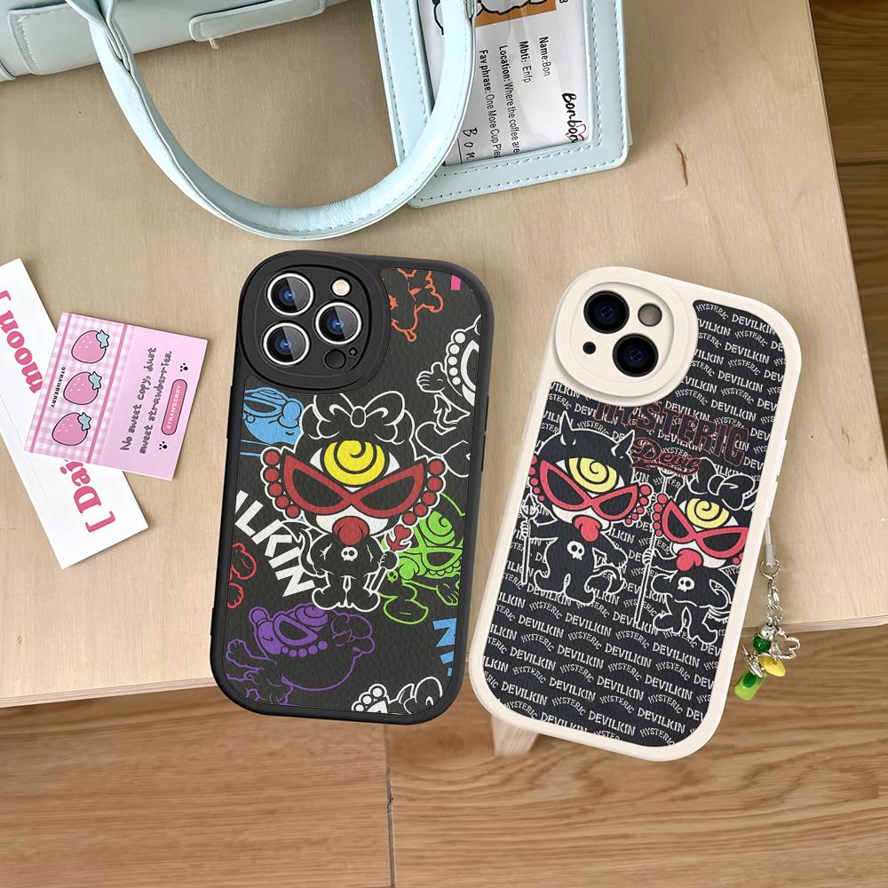 Japan Fashion H-Hysteric M-Mini Phone Case For iPhone 16 15 14 13 12 11 Pro Max Plus Leather Soft Cover