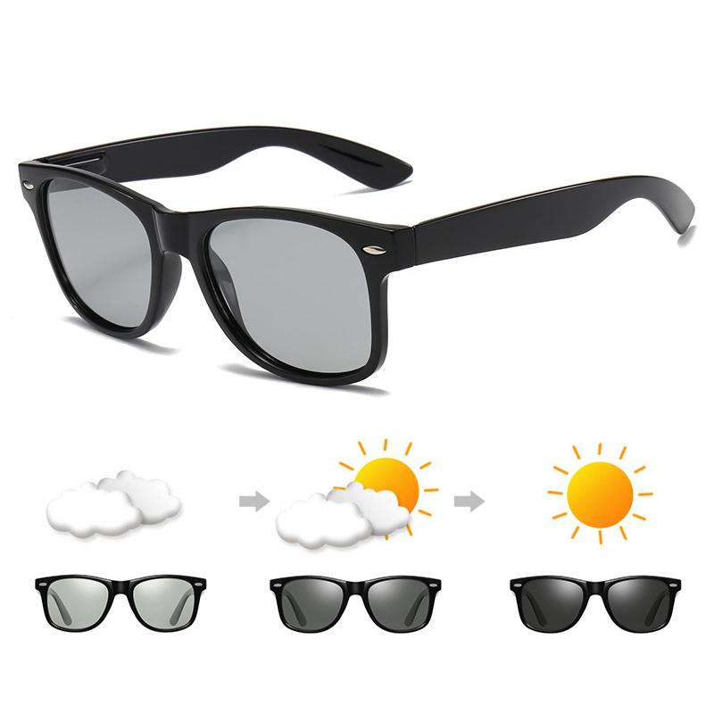 Square Photochromic Sunglasses Men Women Black Business Polarized Sun Glasses Outdoor Change Color Driving Fishing Shades