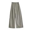 FAESSLIN Women's Light Grey Linen Blend Wide-Leg Suit Pants