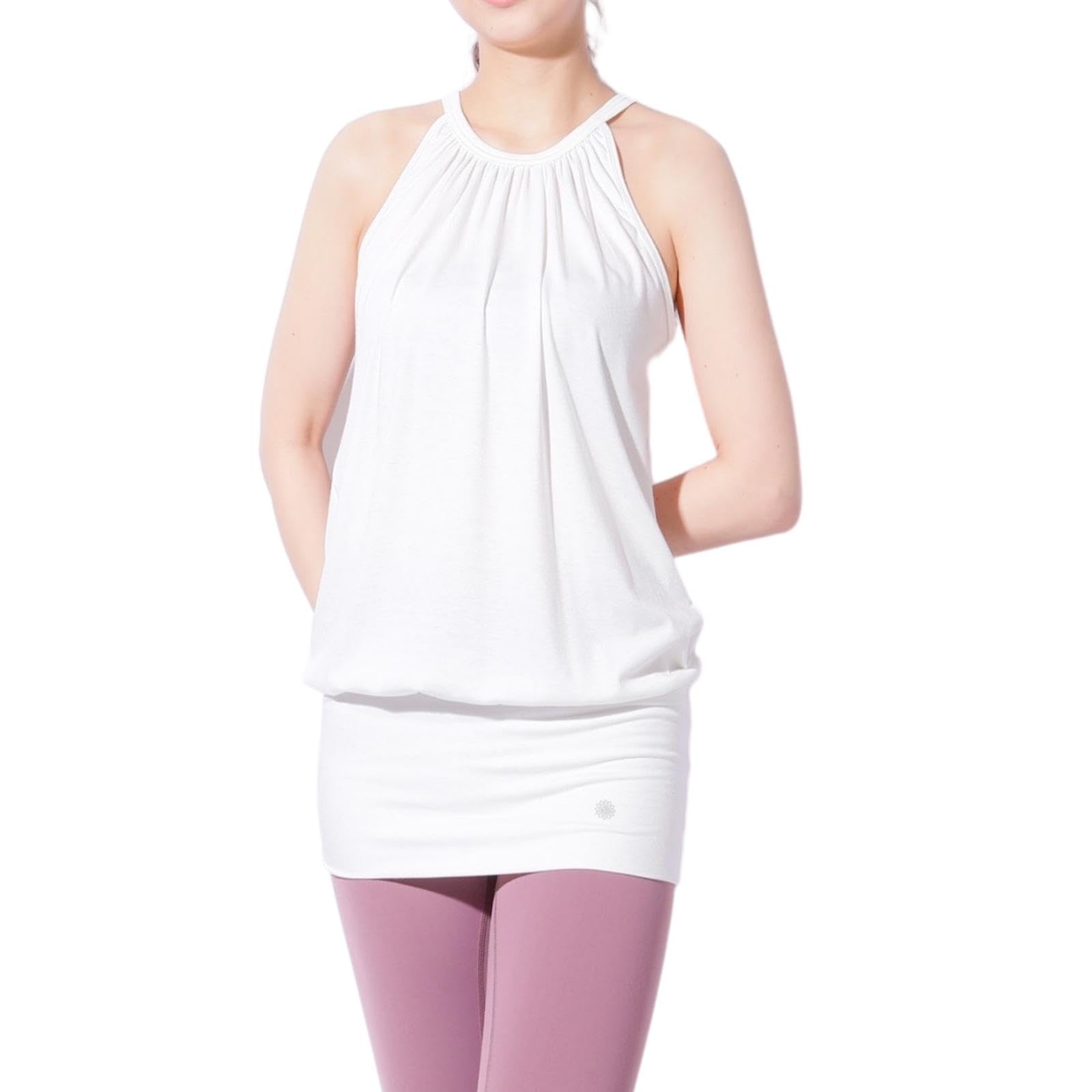 

machikaada Yoga Wear Long Tank Top Top, Length, Figure-Flattening (White) белый