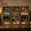 3D Winter Miniature Christmas Snowy Night Light Picture Frame, Vintage Wooden Frame Mini Cabin Ornament Landscape Lamp, Desktop Atmosphere Decor