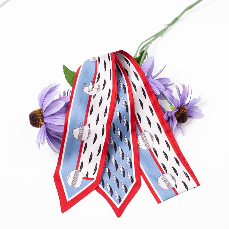Silk Scarf Bag Handle Blue Solid Pointed Hair Band Small Fragrant Style Ribbon