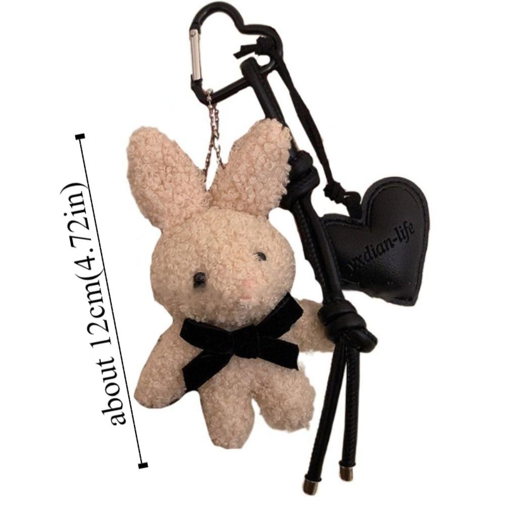 Cartoon Bunny Bow Key Chain Soft Plush Rabbit Doll Pendant Leather Heart Keyring Hanging Ornaments