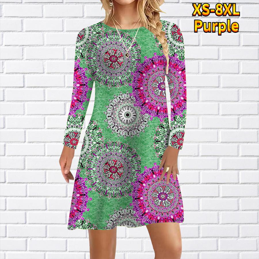 

Женское повседневное платье с принтом «Калейдоскоп» Платья для женщин с круглым вырезом и коротким рукавом Платье размера плюс 8XL фиолетовый