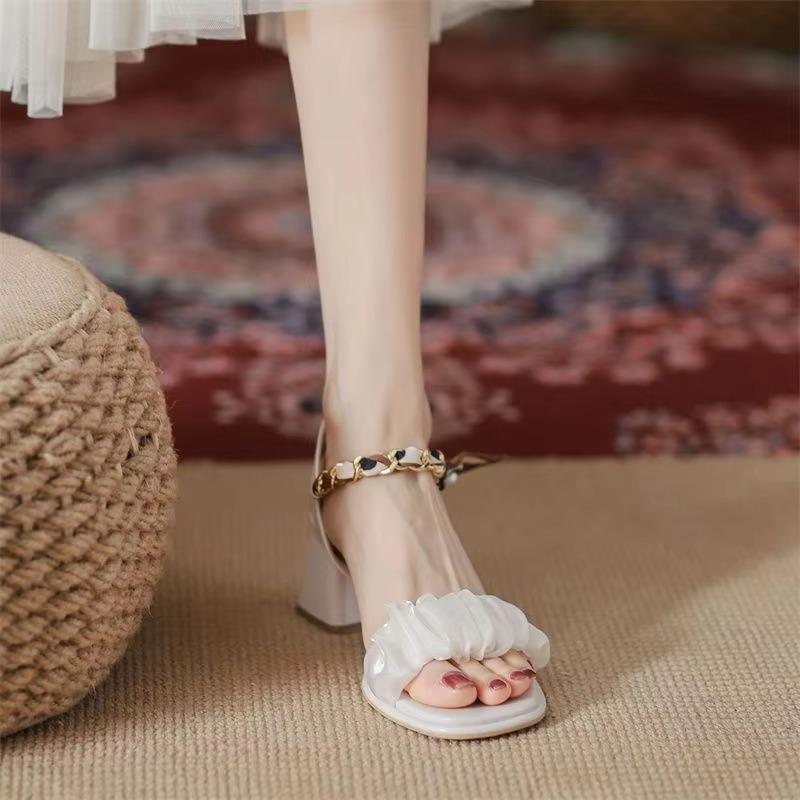 Fashion High Heeled Slippers Women’s Summer Versatile Thick-Heeled Medium-Heeled Fashion Women's High Heeled Shoes Sandals Women Shoes