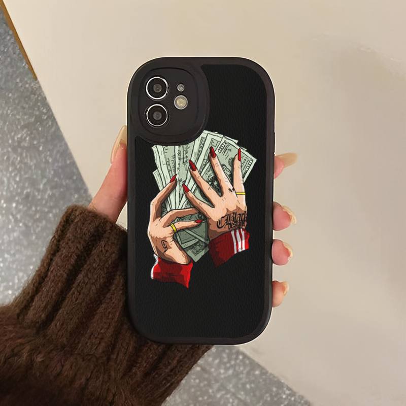 Yinuoda Lustige Totenkopf-Währungs-Telefonhülle, Hartleder-Telefonhülle für iPhone 13 12 Mini 11 14 Pro Max Xs X Xr 7 8 Plus 6 6s Se