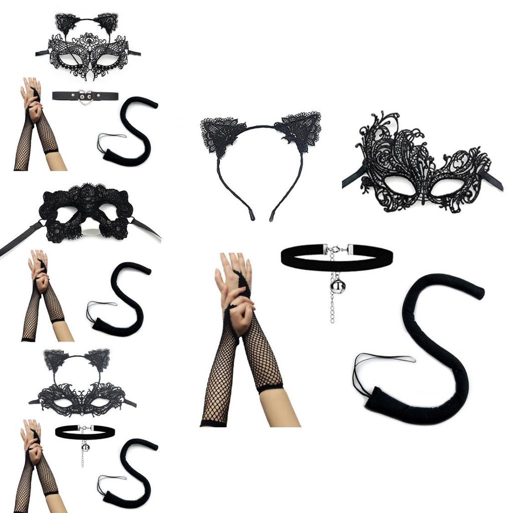 Halloween Costume Accessories Cat Girl Mask With Lace And Ears For Themed Parties