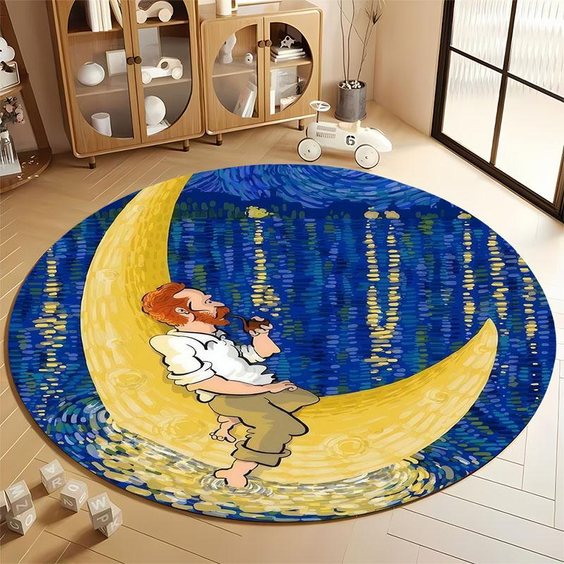 

Starry Night Crescent Moon Carpet for Cozy Spaces round carpet for home sofa bedroom, gift Diameter 60cm