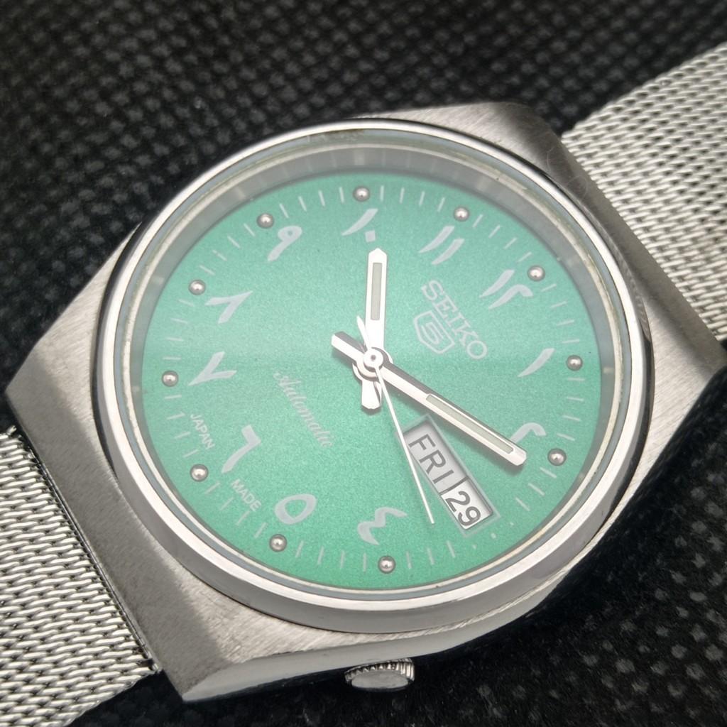 USADO VINTAGE SEIKO 5 AUTO 6309A JAPÃO MASCULINO D/D ÁRABE VERDE RELÓGIO 589-a310815-2 SKU589-a310815
