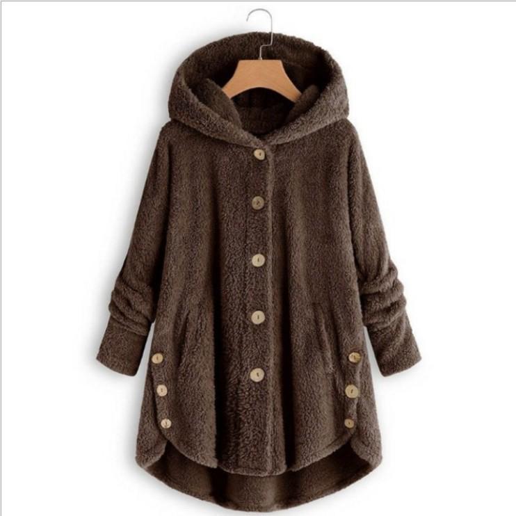 Spring 2026 Women's European-American Plush Button Top, Irregular Solid Color Coat
