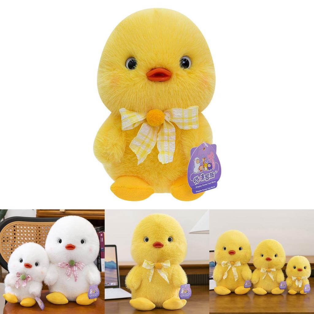 Plush Yellow And White Duck Toy With Plaid Bow For Childrens Gift And Collectible