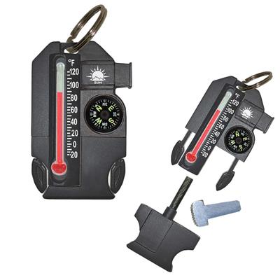 Sun Company Outsider - 4-in-1 Survival Multi-Tool | Compass, Thermometer, Whistle, and Fire Starter All In a Compact Zipper Pull - Black