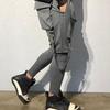 Elastic Waistline Strap Tassel Multi Pockets Cargo Pants Male Solid Color Mid-rise