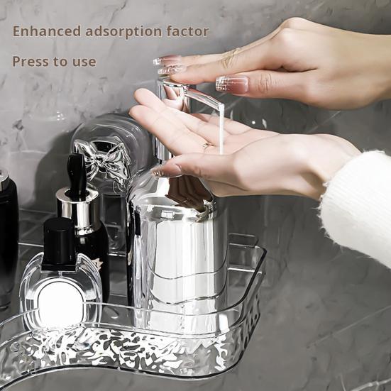 No-Drill Clear Wall Caddy Storage Rack with Suction Cup Triangular Compartments Strong Load-bearing Easy To Install Bathroom Corner Storage Shelf