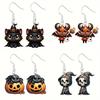 Halloween Themed Earrings Featuring Each Cat Demon Pumpkin And Skull Pattern For Festive Look