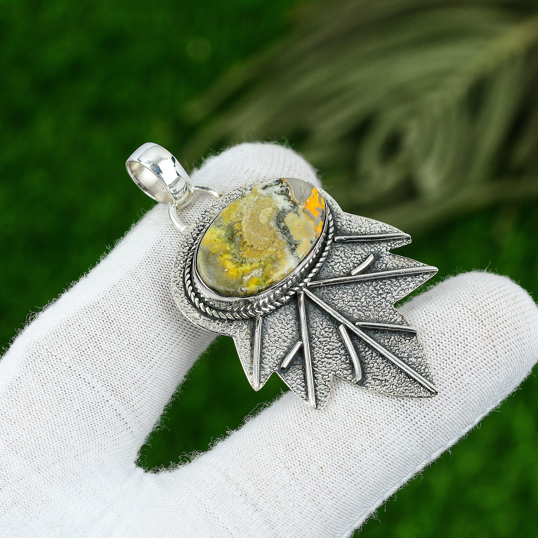 

Natural Bumble Bee Jasper Gemstone Pendant Yellow 925 Sterling Silver Jewelry