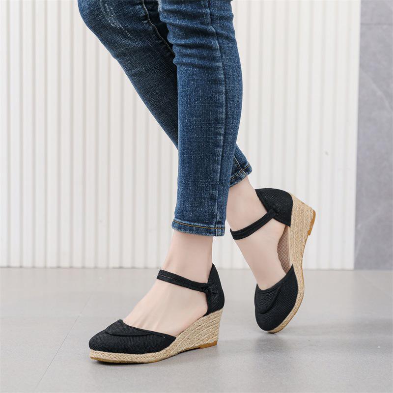 Women's Summer 2025 New High Heel Sandals - Casual One-strap Korean Style Slope Heel