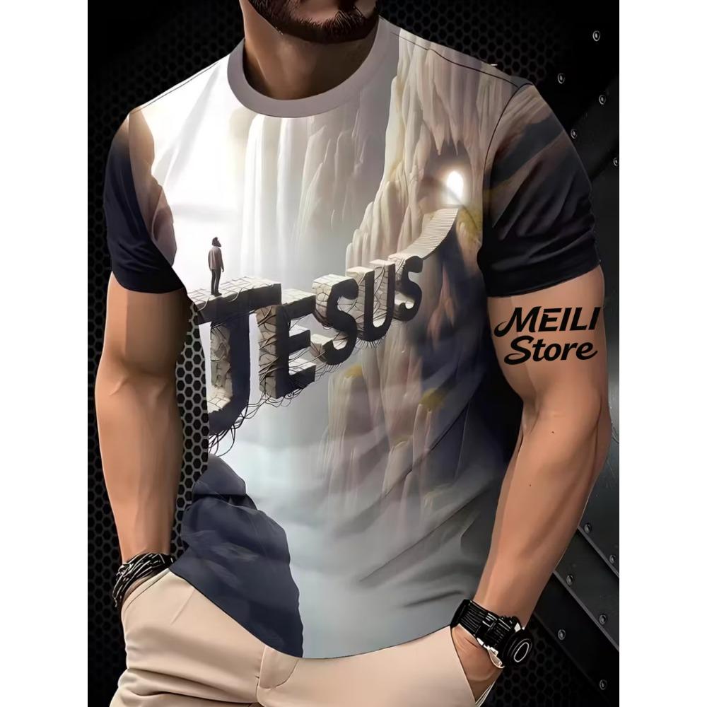Herren 3D Jesus Druck T-Shirt Kurzarm Lässig Rundhals Betende Hände Design T-Shirt für Männer Neu im Oversized T-Shirt Oberteile