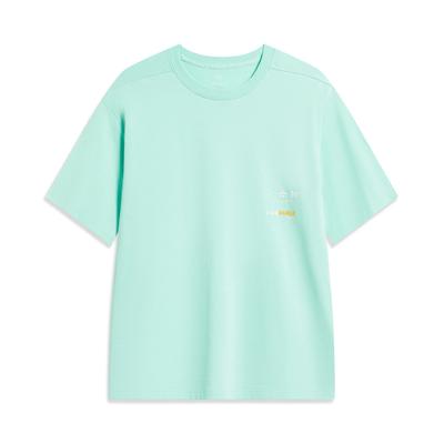Li Ning Letter Print Antibacterial Loose Round Neck Short Sleeve T-Shirt Unisex Tops Clear-Water-Blue AHST525-5
