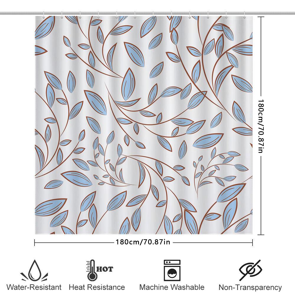 Luxury Bathroom Decorbeautiful Blue Floral Shower Curtain With Rustic Brown Leaf Pattern For Home Interior Design Available In M