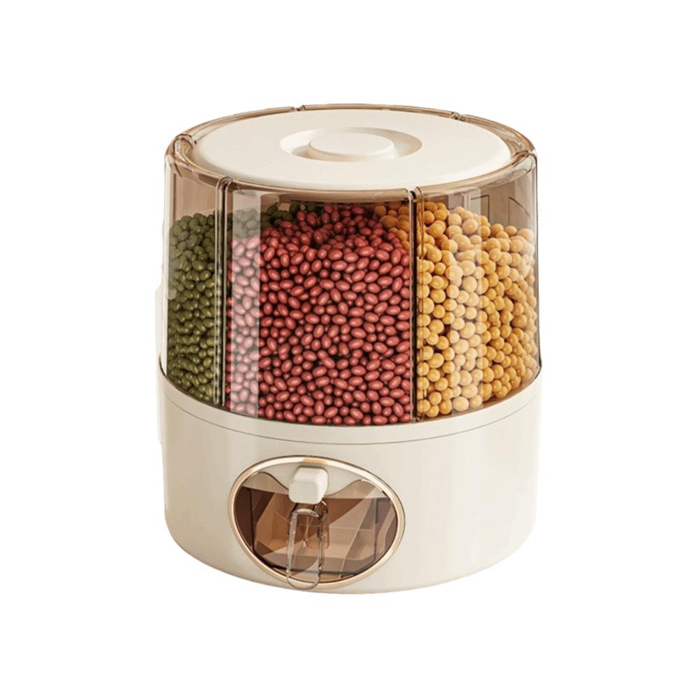 Rotatable Dividers Rice Dispenser One-Click Output Rotating Rice Bucket  Kitchen Storage