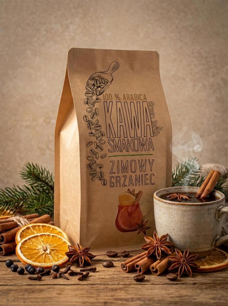 Christmas Flavored Whole Bean Coffee Winter Mulled Wine Arabica 1 Kg Green Touch