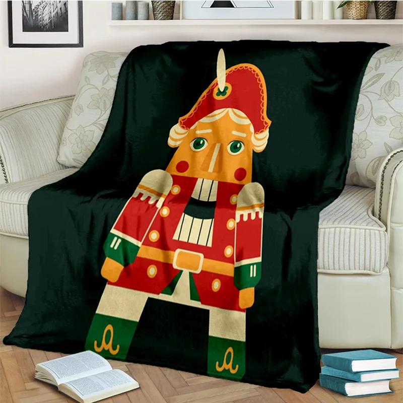 Kreslená deka s vánočním stromkem a Louskáčkem, Měkká přehozová deka pro domov, ložnici, postel, pohovku, na piknik, cestování, do kanceláře, krycí deka pro děti