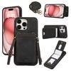 For iPhone 15 Pro Max Case Card Holder Kickstand Leather+TPU Phone Cover with Shoulder Strap