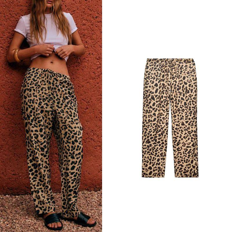 Spring New Trend Easiest for Match Mid-Waist Elastic Waist Bows Shoelace Animal Pattern Printed Pants 3067425
