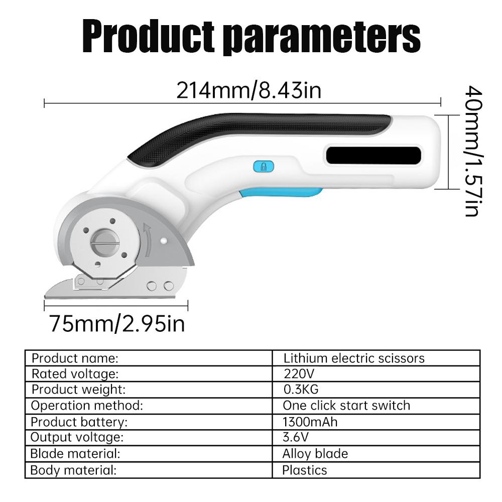 Cordless Electric Scissors Rotary Cutter USB Charging Lithium-Ion Home Tailor Electric Scissors for Cutting Fabric/Leather