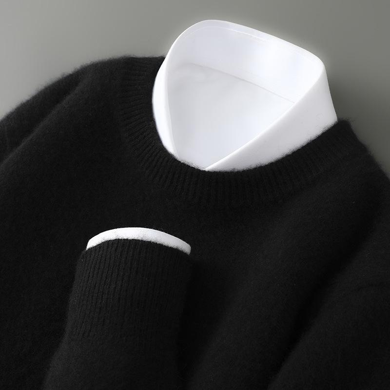Men's 100% Pure Wool Half-High Collar Thick Cashmere Sweater - Autumn/Winter Loose Knit Pullover.