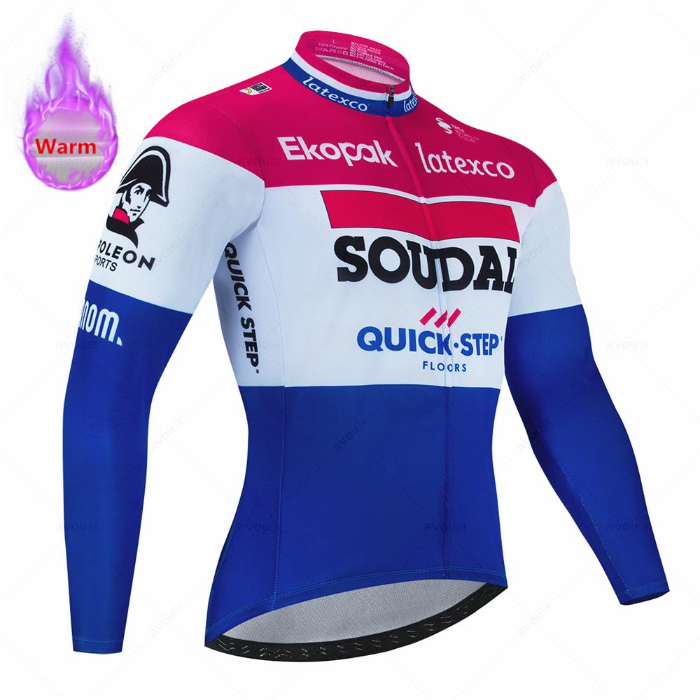 2026 Soudal Quick Step Team Męski Zimowy Zestaw Ubrań Rowerowych Długi Rękaw Termiczny Polarowy Koszulka Rowerowa MTB Ciepła Ropa Ciclismo Hombre