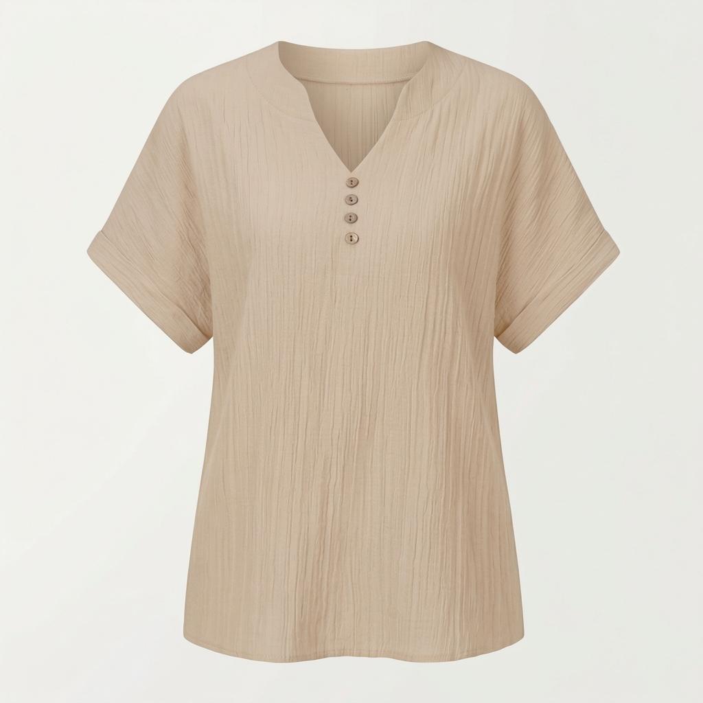 Women’s Short Sleeve V Neck Blouse with Button Loose Fit Tunic Top for Casual Daily Wear