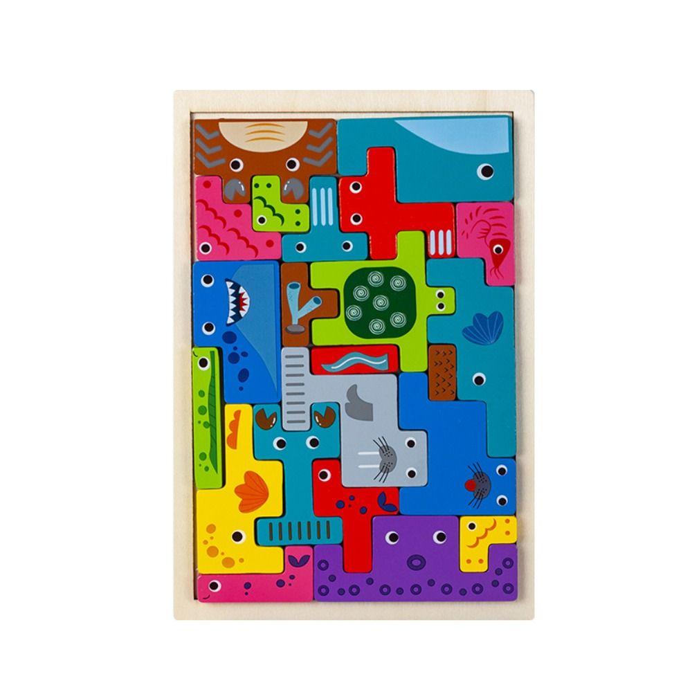 Logical Thinking Shape Matching Puzzle Geometric Wooden Animal Jigsaw  Preschool